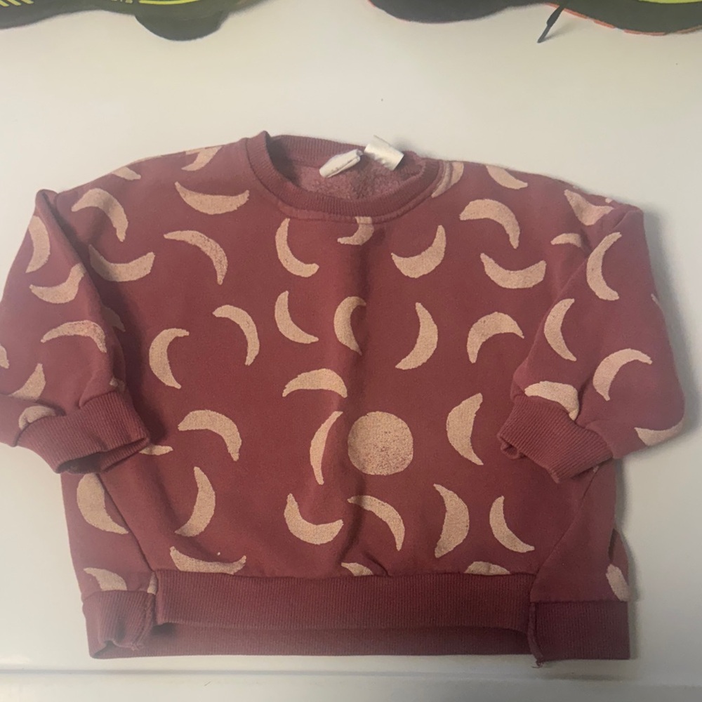 Zara Kids Sweatshirt with Crescent Design - Red and Cream
